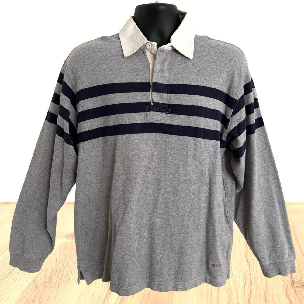 Vintage IZOD Varsity Rugby Polo Shirt Long Sleeve‎ Men’s Size Medium Gray Preppy